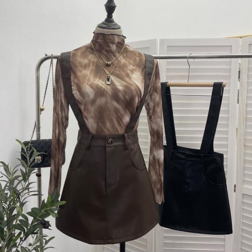 Strap Skirt Women's Autumn and Winter New pu Leather Skirt Anti-walking Hip Skirt High Waist Slim Skirt