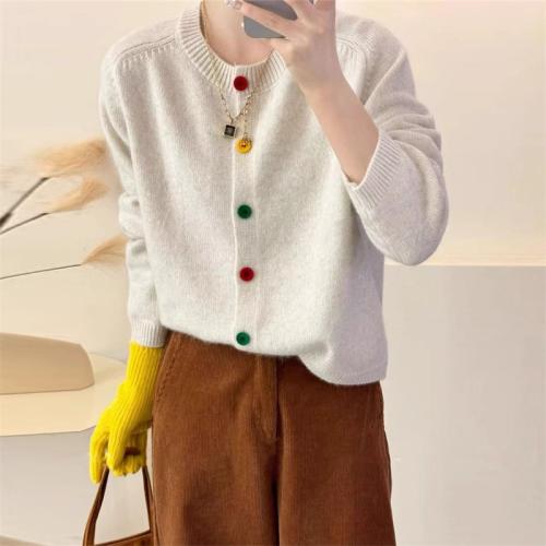 Elegant single-breasted round neck knitted cardigan new lazy style sweater coat