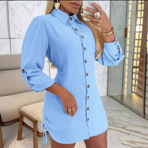 Autumn fashion long sleeve solid color drawstring One-piece Dress