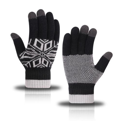 Snowflake winter warm fleece-lined thick knitted gloves non-slip touch screen cold-proof gloves