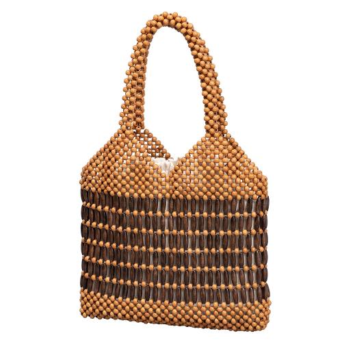 Color Contrast Wooden Bead Bag Large Capacity New Handbag Seaside Holiday Beach Bag