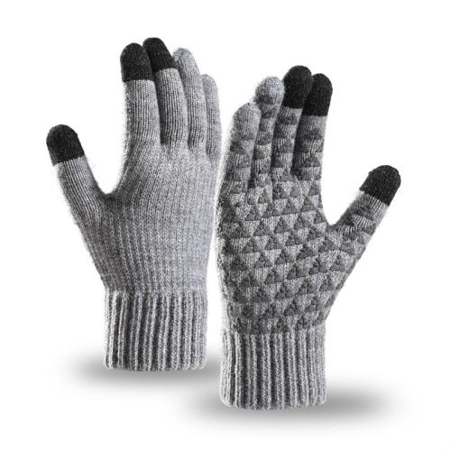 Acrylic Men Gloves can touch screen & fleece & thicken & thermal knitted : Pair