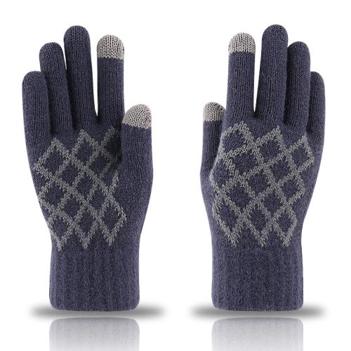 Men's thickened fleece-lined touch screen gloves winter cold-proof warm Jacquard knitted gloves