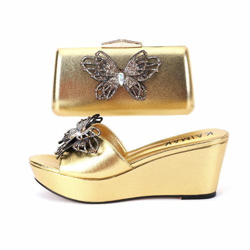 Rubber & PU Leather slipsole & Plus Size Shoe and Bag Set & with rhinestone butterfly pattern Set