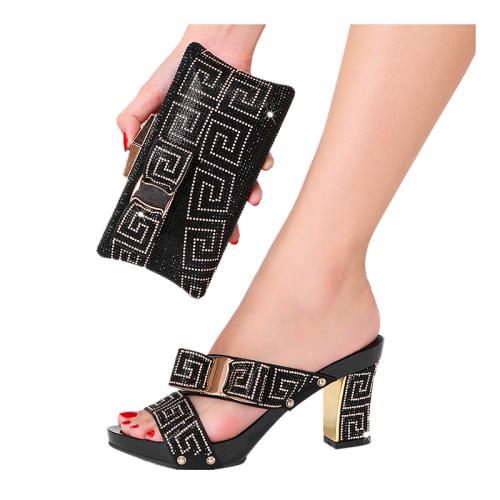 Rubber & PU Leather Plus Size Shoe and Bag Set & with rhinestone Set