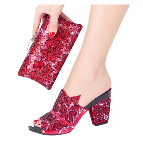 Rubber & PU Leather Plus Size Shoe and Bag Set & with rhinestone bowknot pattern Set