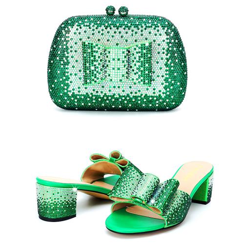 Rubber & PU Leather Plus Size Shoe and Bag Set & with rhinestone bowknot pattern Set