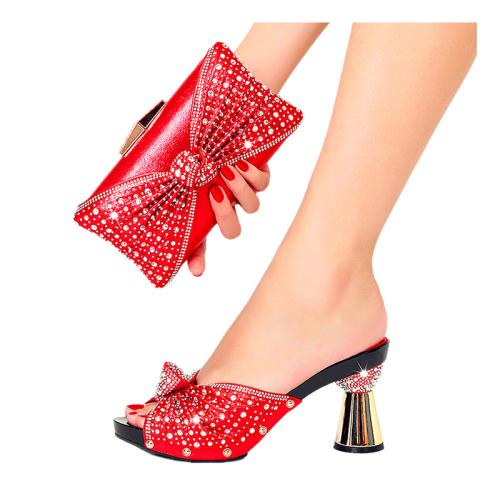 Rubber & PU Leather Plus Size Shoe and Bag Set & with rhinestone bowknot pattern Set