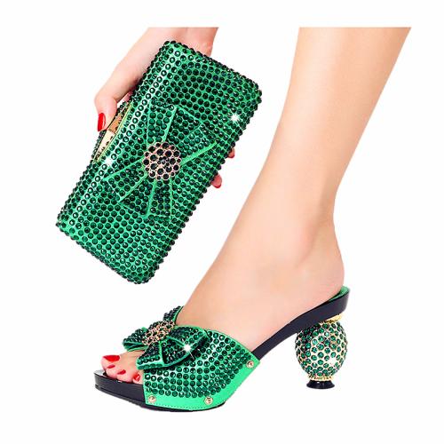 Rubber & PU Leather Plus Size Shoe and Bag Set & with rhinestone bowknot pattern Set