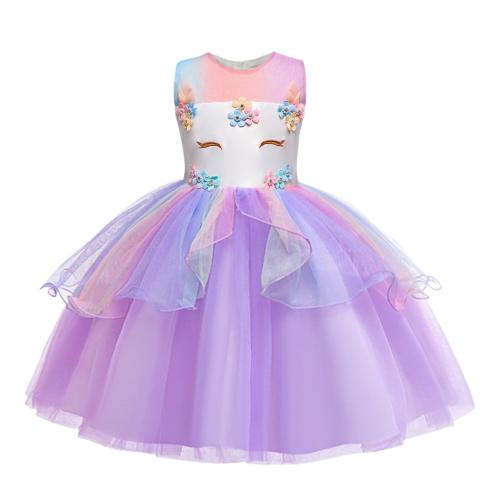 New Flower Unicorn Children's Dress Princess Dress Girls Mesh Dress