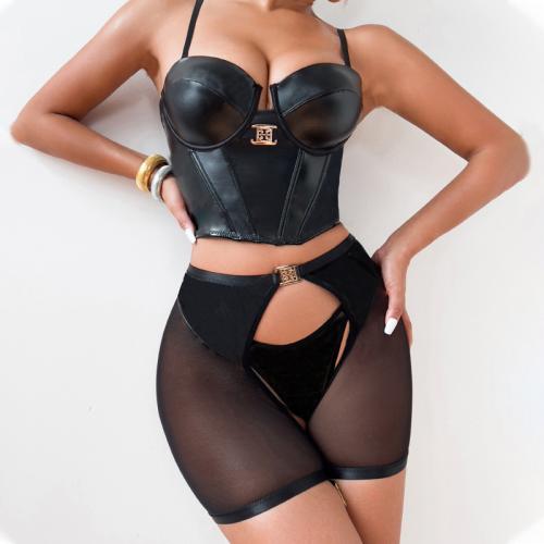 Polyester Sexy BH-Set, Schwarz,  Festgelegt