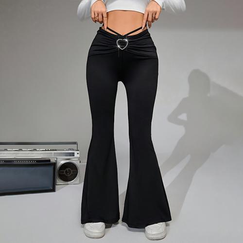 Women's New Elegant Love Buckle Back Lace Wide Leg Flared Pants Solid Color Pants