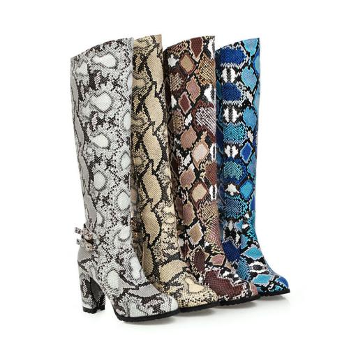 Autumn and Winter New Knight Boots Thick-heeled Over-knee Boots High-heeled Snake Pattern Boots