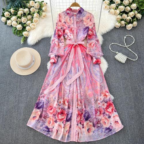 Early Spring Vintage Printed Vacation Skirt Strap Slim-fit Long Style Dress Elegant dress