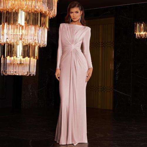 Women's evening dress autumn new fashion temperament slim round neck long sleeve dress