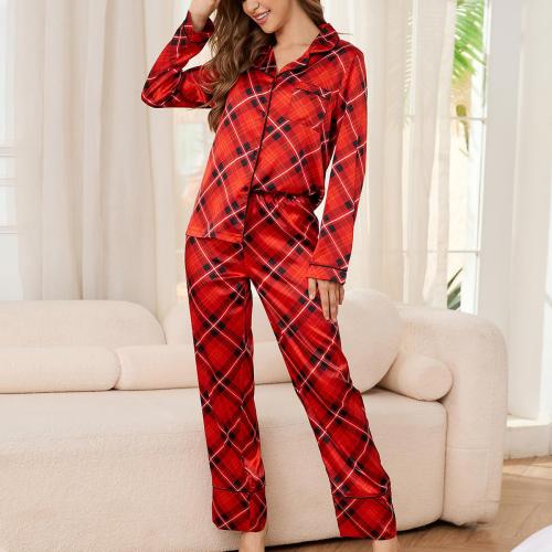 Women's pajamas autumn and winter red long sleeve top and trousers home clothing suit