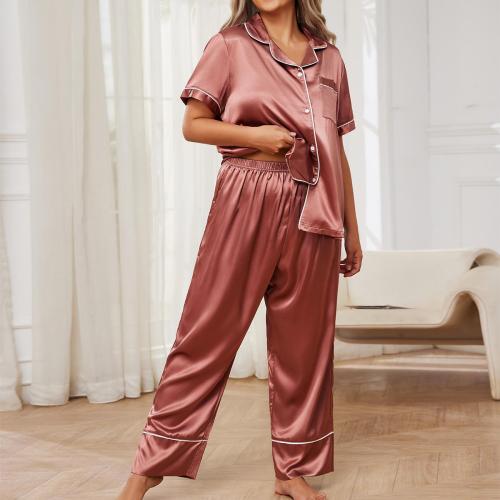 Large size pajamas women's spring and autumn satin silk short sleeve home clothing set