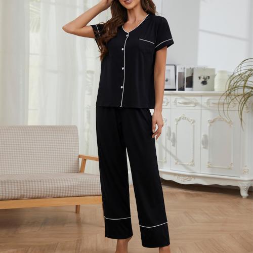 Plus size Home Clothes Spring and Autumn Cardigan Short-sleeved Trousers Two-piece Pajamas