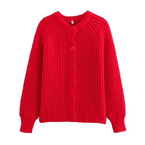 Autumn new solid color cardigan long sleeve knitted sweater coat