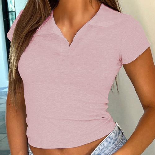 Knitted Soft Women Short Sleeve Blouses midriff-baring & flexible Solid PC