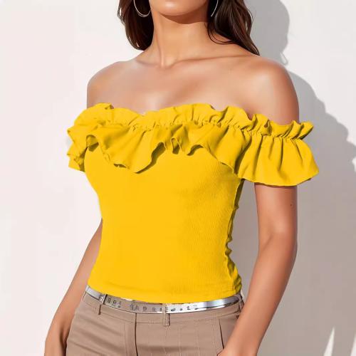 New Elegant Women's Solid Color Sexy Shoulder Ruffled Decorative Top