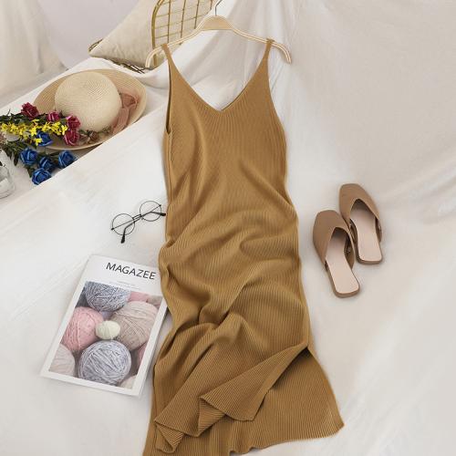 Solid Color Split Body Slip dress Slim-fit New Slimming V-neck All-match Base Long dress