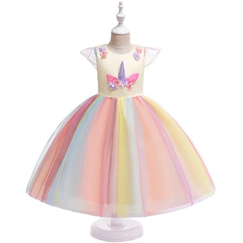 Kids Dress Princess Dress Mesh Unicorn Holiday Costume Christmas kidsdress