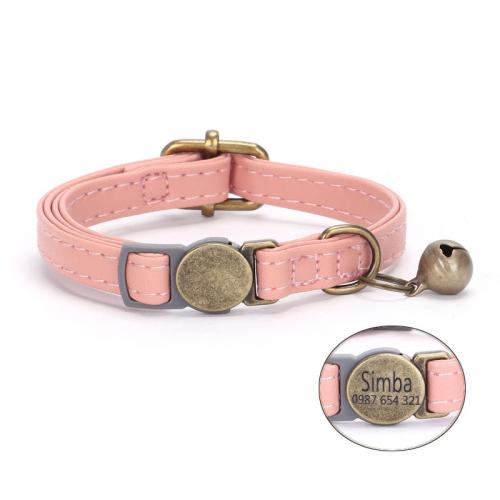 Retro-style Cat Collar, Wear-resistant Leather Cat Pet Collar Supplies, Engravable Metal Buckle