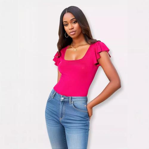 Melkzijde Vrouwen korte mouw T-shirts Solide Fuchsia stuk