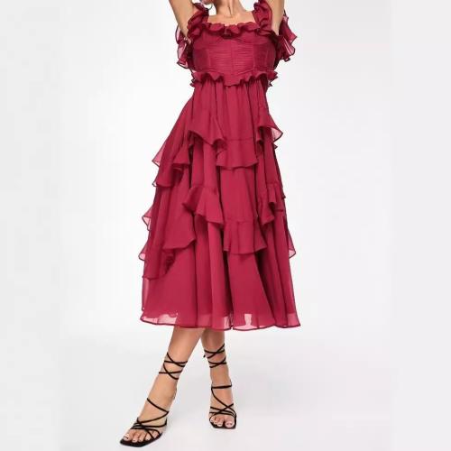 Holiday dress Lace Backless Hollow Cake Dress Ruffled Pleated Long Dress