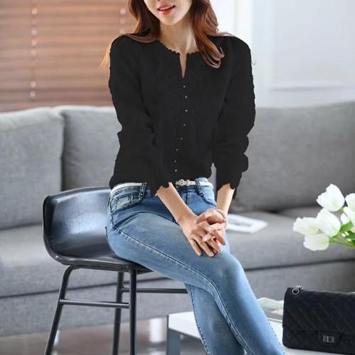 Spring New Women's V-neck Slim-fit Fashion Lace Chiffon Shirt Blouses