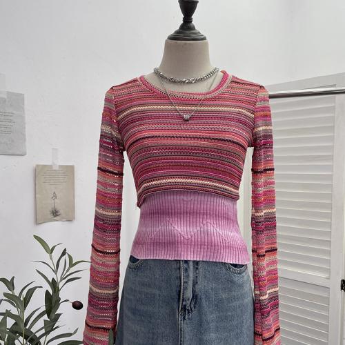 Spice Girl Contrast Color Stripe Stitching Short Navel Blouse Slim-fit Camisole Two-piece