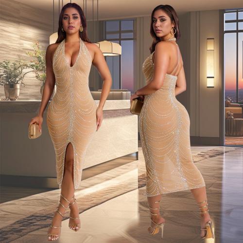 Polyester Slim One-piece Dress & with rhinestone Rhinestone PC