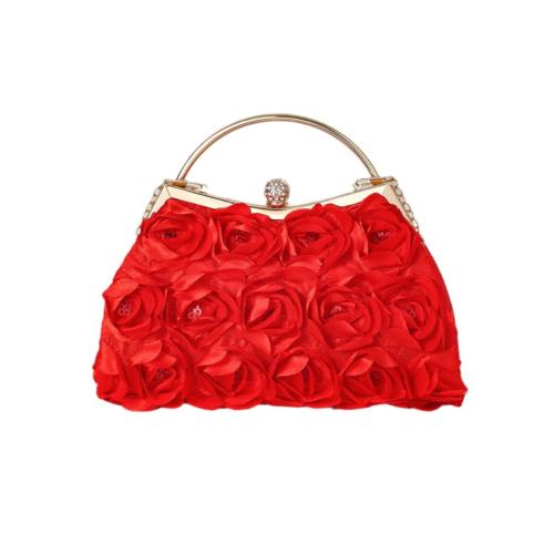 Retro rose flower clip mouth portable party clutch women's dinner bag