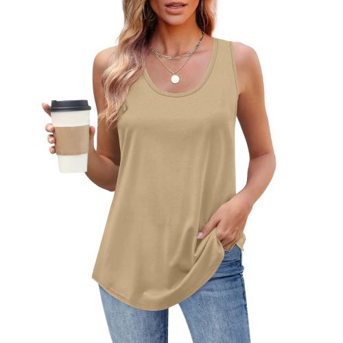 New Women's Loose Round Neck Casual Vest Solid Color Dovetail Sleeveless U-neck T-Shirt