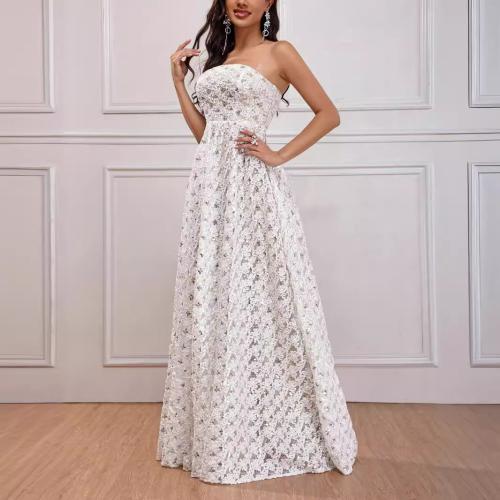 Polyester Slim Long Evening Dress & tube Sequin white PC