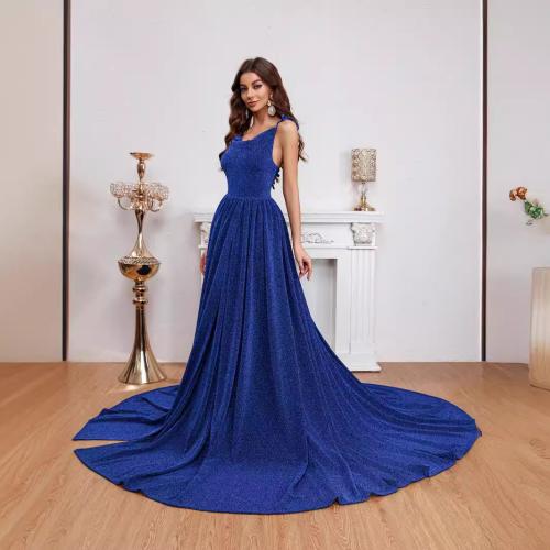 Polyester Slim Long Evening Dress blue PC