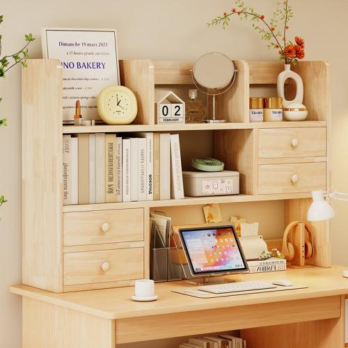 Desktop Bookshelf Pine Wood Storage Rack Wall Side Home Bookcase Small Narrow Cabinet