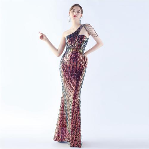 Polyester Waist-controlled & floor-length & Plus Size Long Evening Dress & One Shoulder :4XL PC