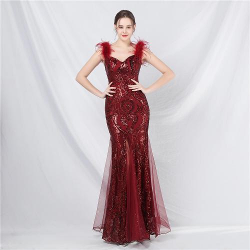 Polyester Slim & floor-length & Plus Size Long Evening Dress & One Shoulder PC