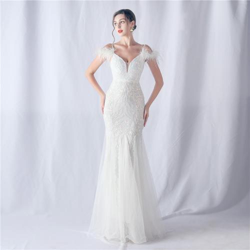 Polyester Waist-controlled & floor-length & Mermaid Long Evening Dress deep V PC