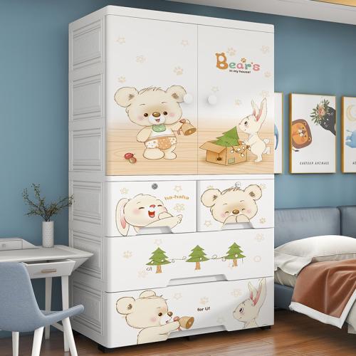 New cartoon double door Children's storage cabinet with drawer children's wardrobe thickened large capacity