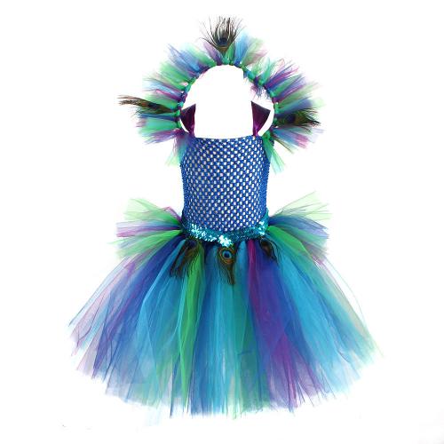 Polyester Princess Girl One-piece Dress & two piece headband patchwork Solid multi-colored Set