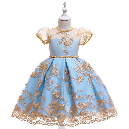 Polyester Princess Girl One-piece Dress patchwork floral champagne PC