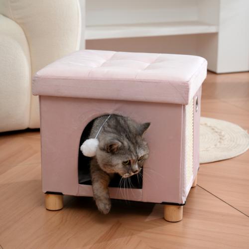 Pet Stool with Wooden Feet Cat Nest Foldable Stool Dual-purpose Cat House