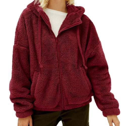 Autumn and winter new long-sleeved zipper casual loose sweater hooded jacket