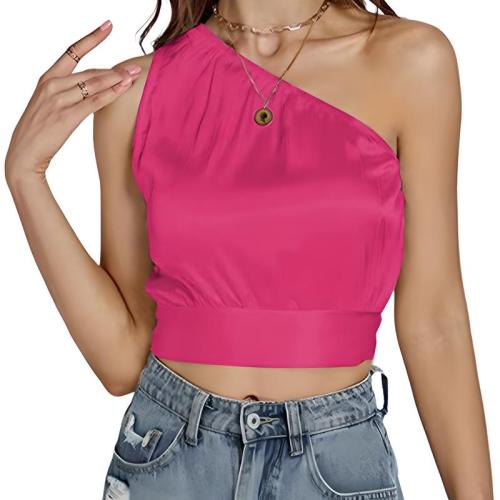 Women's sexy satin one-shoulder lace-up backless sleeveless navel top camisole