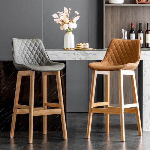 Nordic Light Luxury Backrest Solid Wood Bar Chair Home High Stool