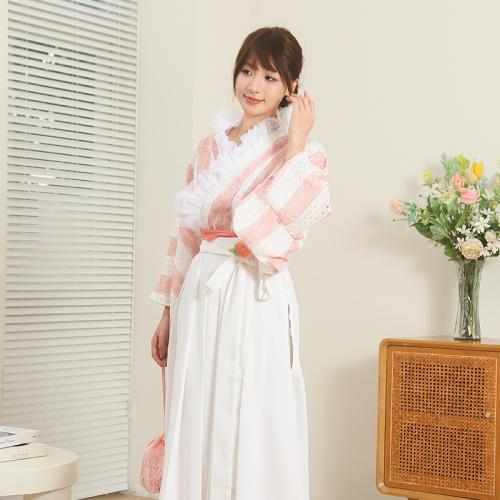 Japanese Kimono Skirt Female Lace Pink Line suit Traditional Dress and Formal Suit