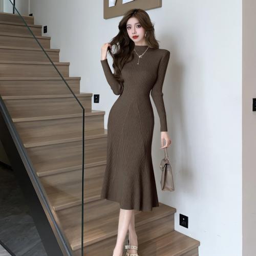 Slim One-piece Dress Women's Autumn and Winter Thickened High Waist Knitted Long Dress